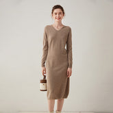 Cashmere Bottoming Long Skirt Loose Slim V-Neck Knitted Midi Dress